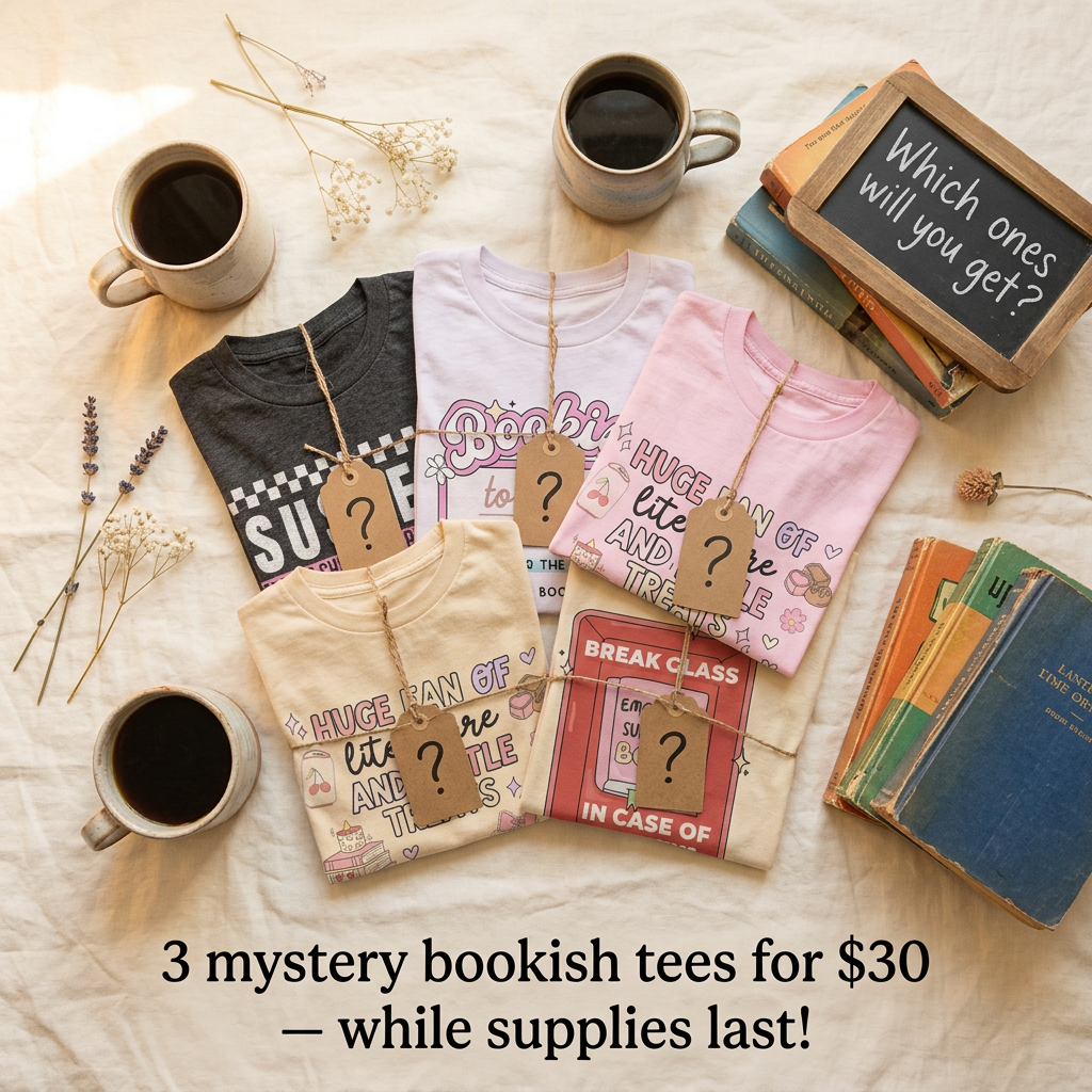 Mystery Book Lover T-Shirt Bundle — 3 Surprise Bookish Tees for $30