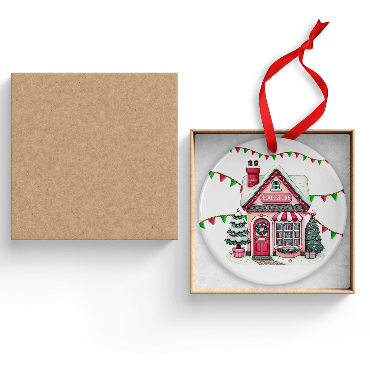 Bookstore At Christmas Ceramic Ornament
