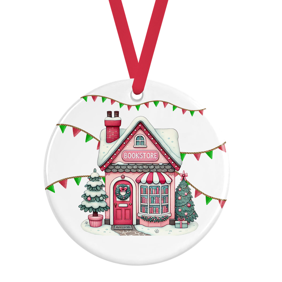 Bookstore At Christmas Ceramic Ornament