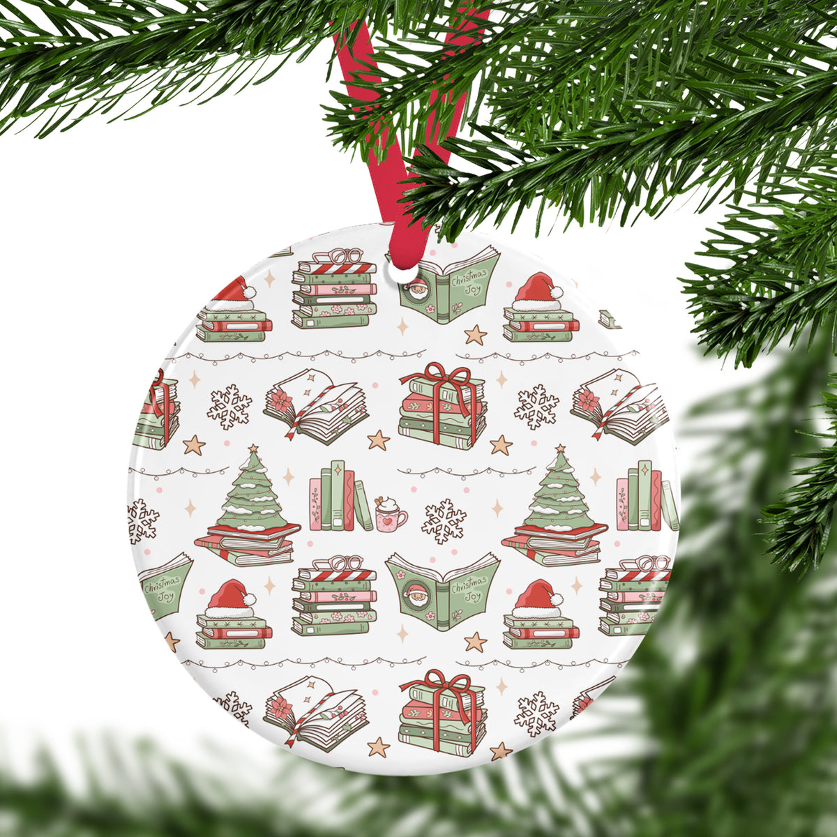 Classic Bookish Christmas Ceramic Ornament