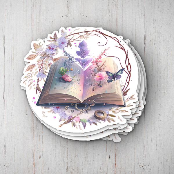 Floral Fantasy Book Vinyl Sticker