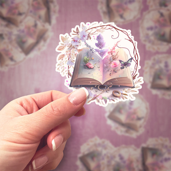 Floral Fantasy Book Vinyl Sticker