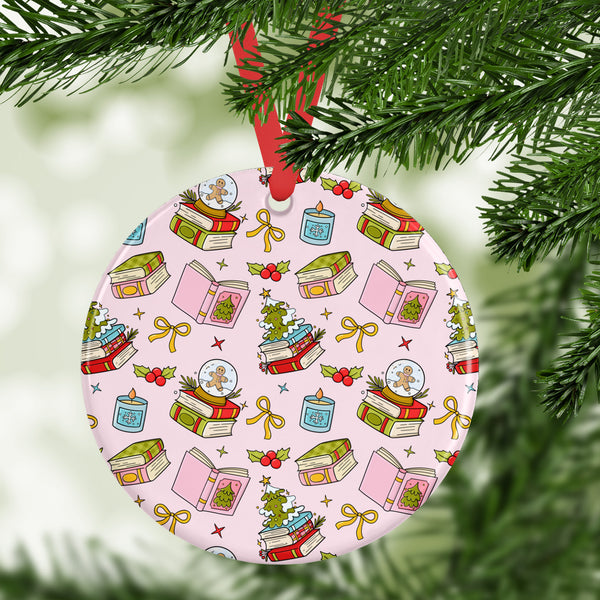 A Cozy Pink Christmas Ceramic Ornament
