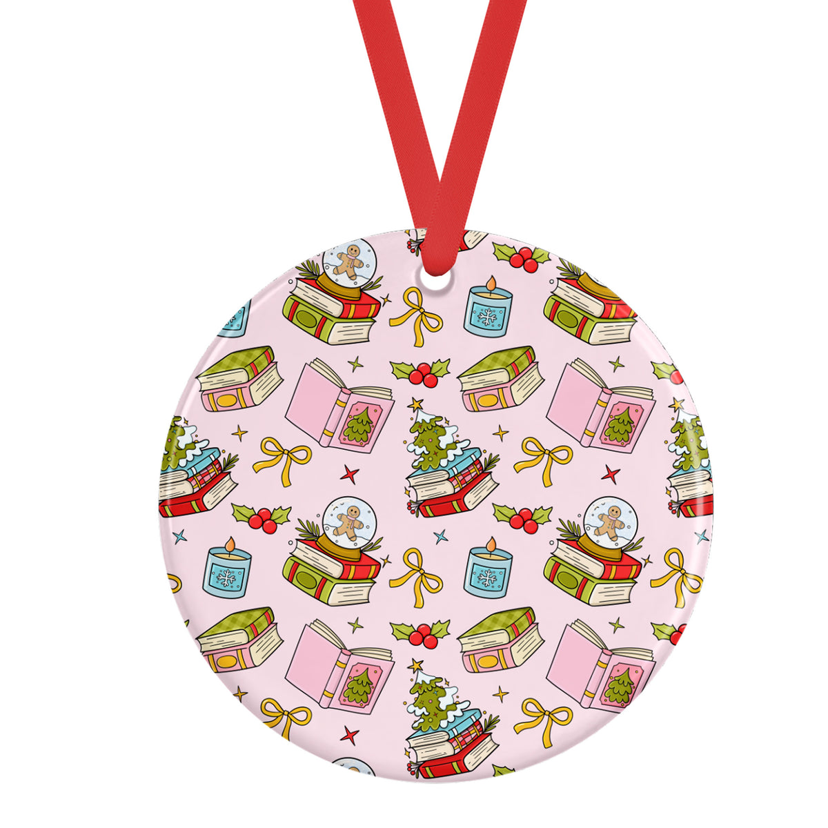 A Cozy Pink Christmas Ceramic Ornament