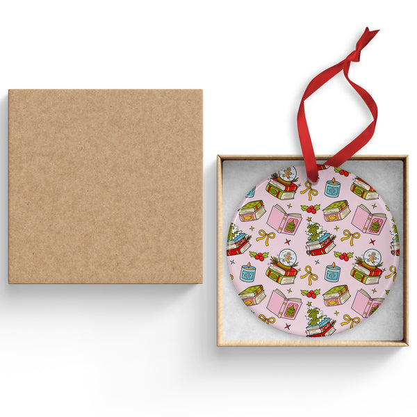 A Cozy Pink Christmas Ceramic Ornament