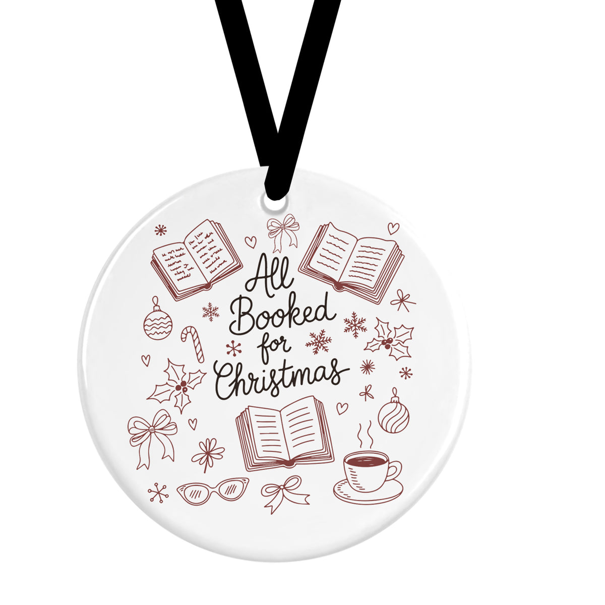 All Booked For Christmas Ceramic Ornament