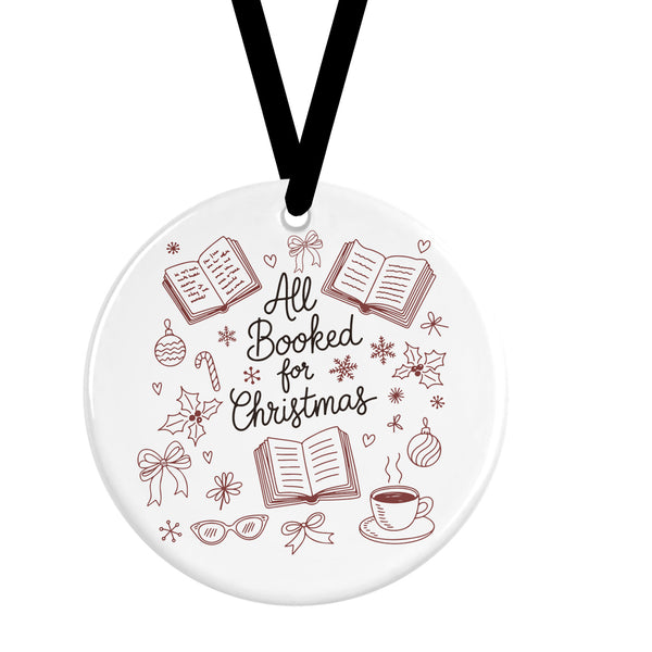 All Booked For Christmas Ceramic Ornament