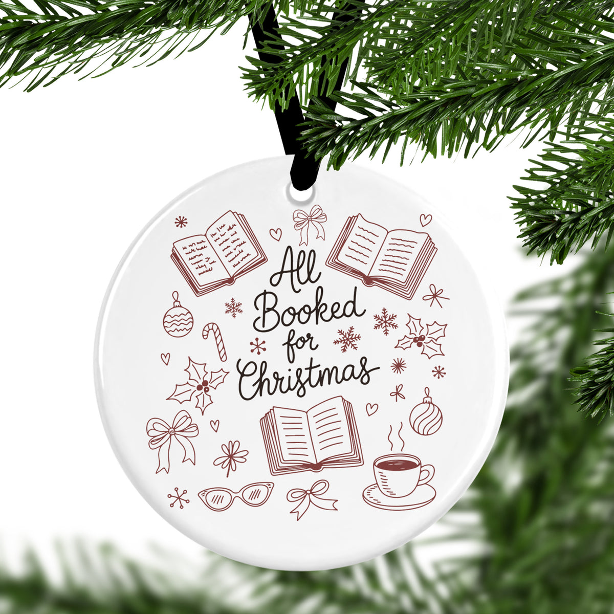 All Booked For Christmas Ceramic Ornament