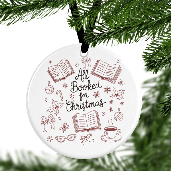 All Booked For Christmas Ceramic Ornament