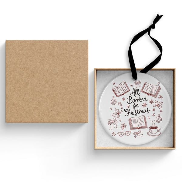 All Booked For Christmas Ceramic Ornament
