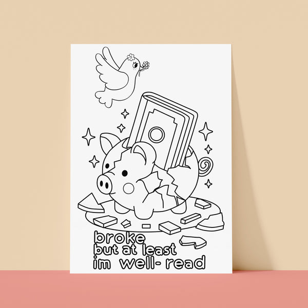 Bookish Coloring Poster Kit 11"x17" - Broke But At Least I'm Well Read