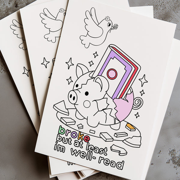 Bookish Coloring Poster Kit 11"x17" - Broke But At Least I'm Well Read