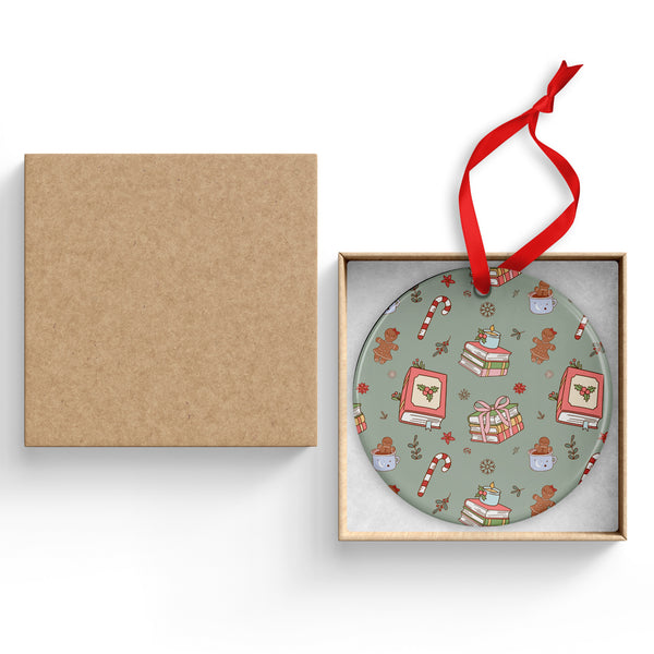 Gingerbread And Books Ceramic Ornament
