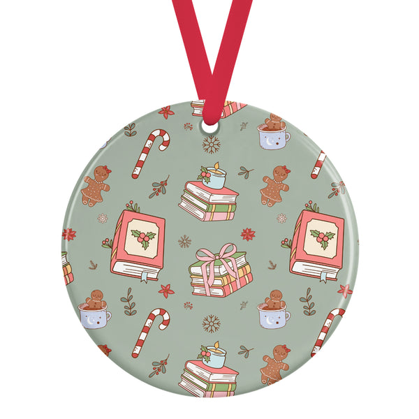 Gingerbread And Books Ceramic Ornament