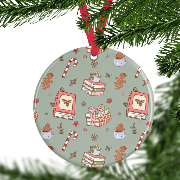 Gingerbread And Books Ceramic Ornament