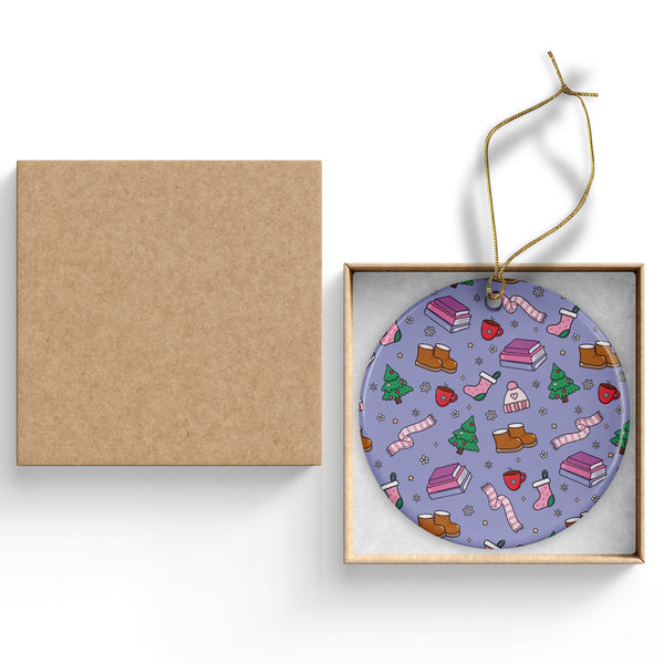 Winter In Bookland Ceramic Ornament