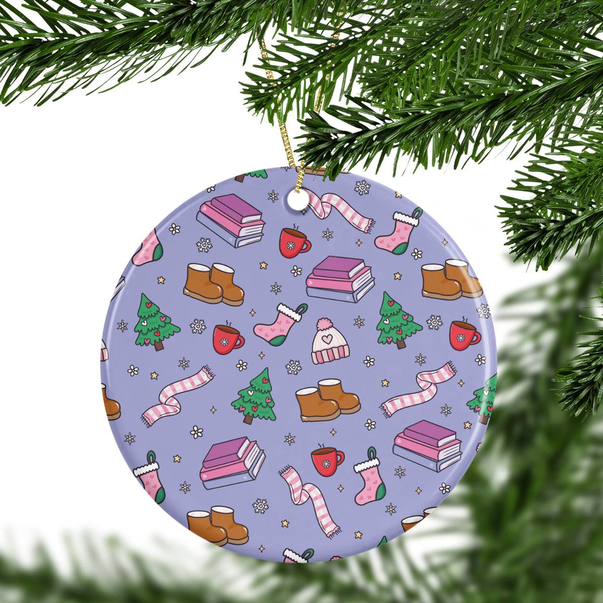 Winter In Bookland Ceramic Ornament