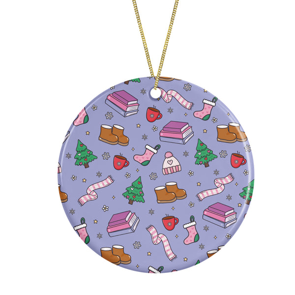 Winter In Bookland Ceramic Ornament